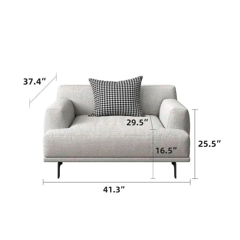 Square Arm Fabric Straight Sofa in Beige