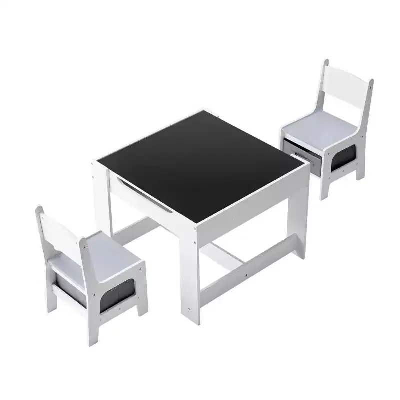 VEVOR Kids Table and 2 Chairs Set, Toddler Table and Chair Set with Storage Space under the Table, Cloth Storage Box under the Chairs, White