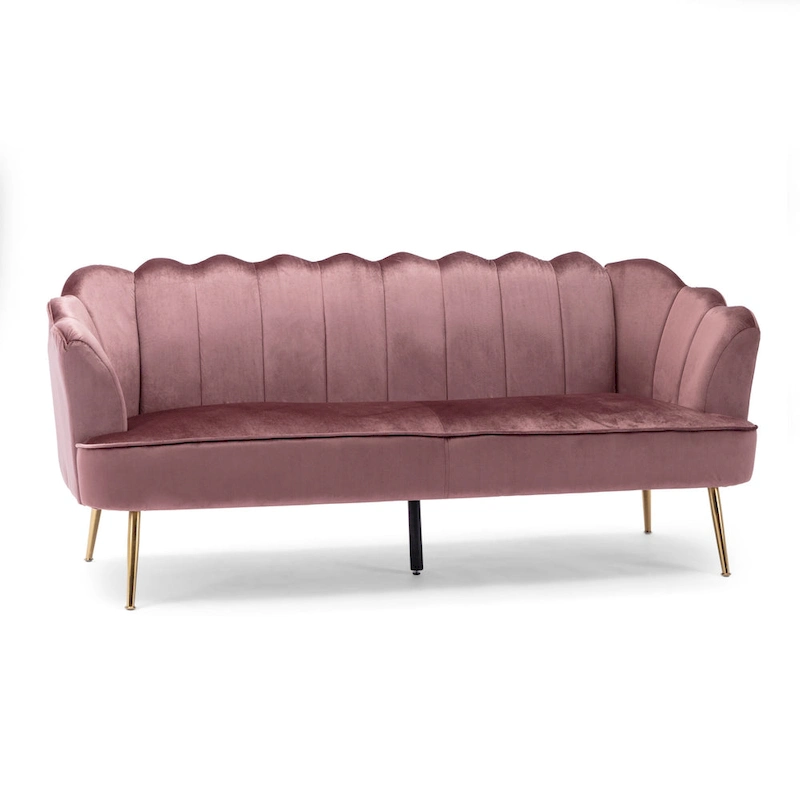 Velvet Channel Stitched 3-seater Sofa with Metal Legs