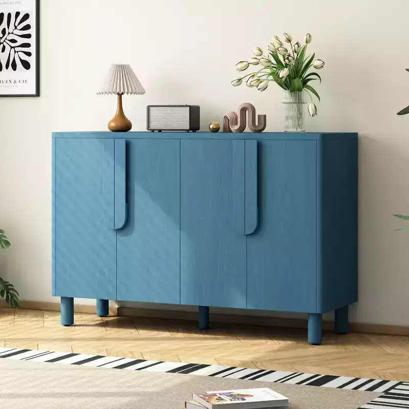 4-Door Wood Sideboard Buffet Cabinet with Adjustable Shelves and Unique Arc Handles for Dining Room, Kitchen, or Living Room