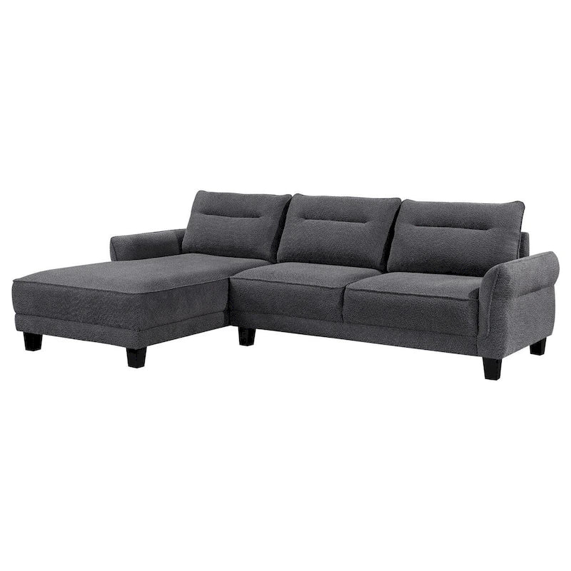 110 Inch Sectional Sofa with Chaise, Gray Fabric, Welt Trim