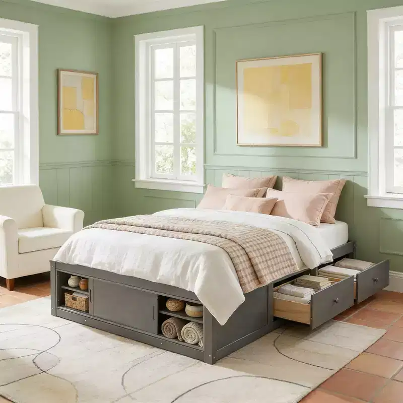 Luxystar Modern Queen Platform Bed Frame with 4 Drawers and Footboard Storage Cabinet
