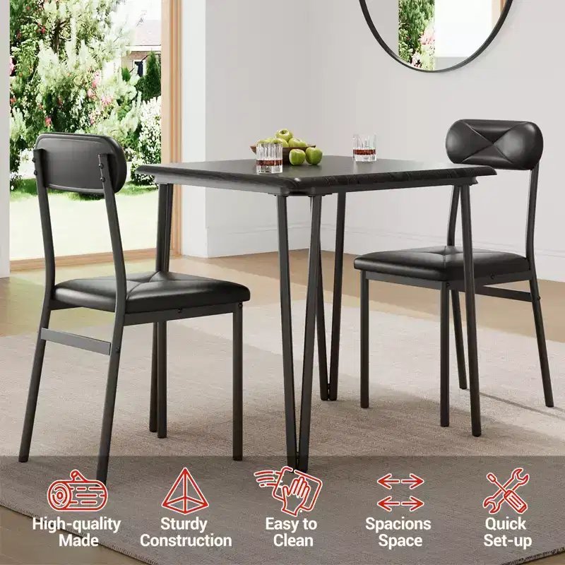 Dining Table for 2,Small Table & Chairs Set of 2,Square Dinette Set for 2,3 Piece Kitchen & Dining Room Sets for Small Space,Apartment,Home Office
