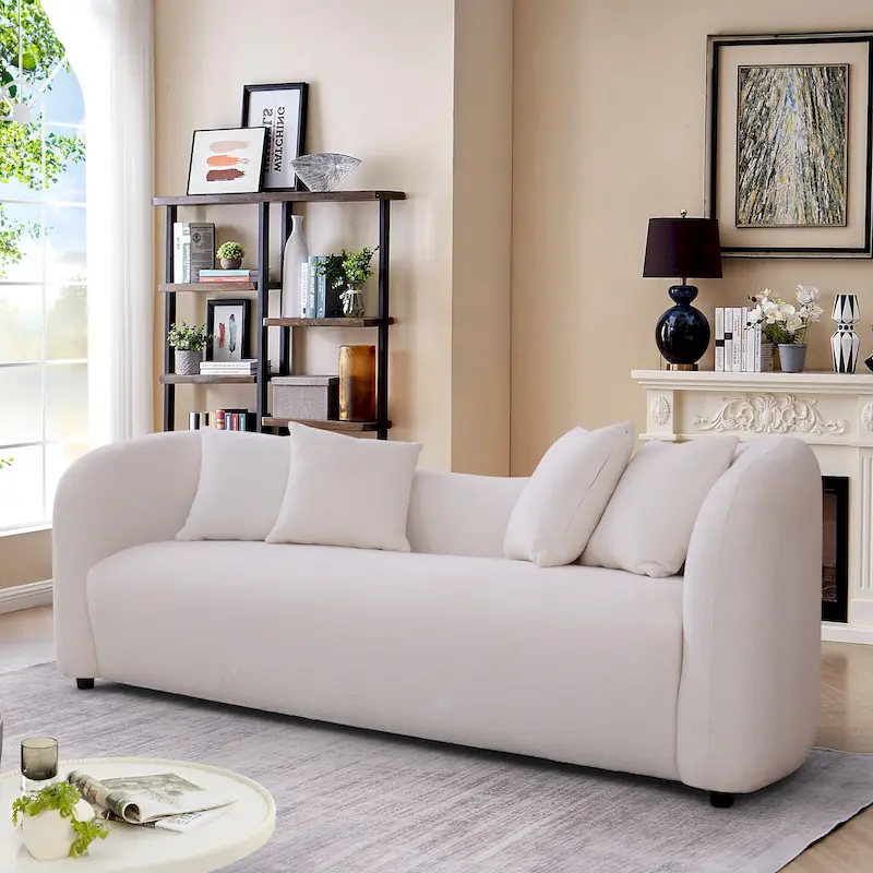 Hanar Mid Century Modern Luxury Tight Curved Back Boucle Sofa