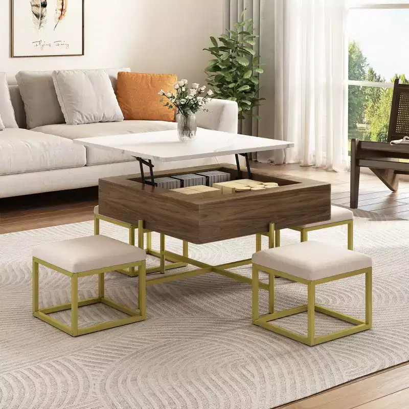 Lift Top Coffee Table with Hidden Storage for Small Spaces