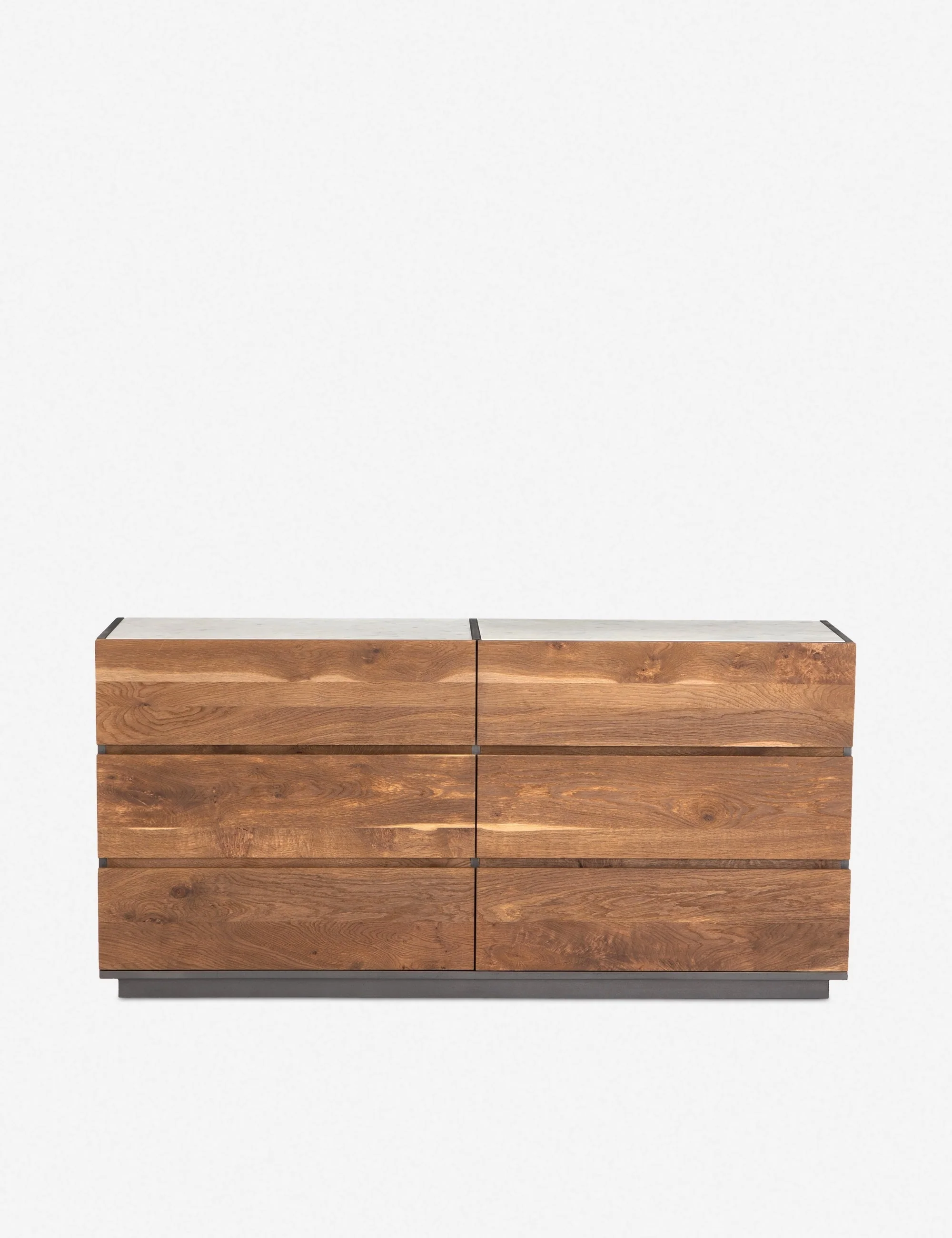 Dresser - Upgrade your bedroom with this sleek yet accessible dresser, featuring a grey lacquered frame juxtaposed with six smoked oak wood drawers