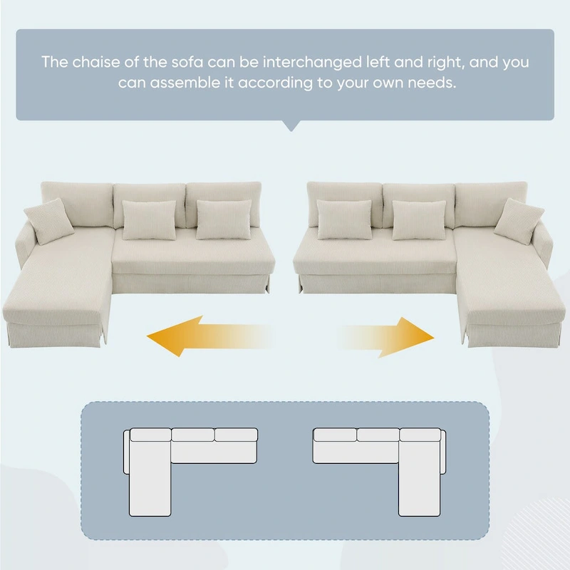 Modern 4-Seat L-Shaped Convertible Sofa with Reversible Chaise and Pillows