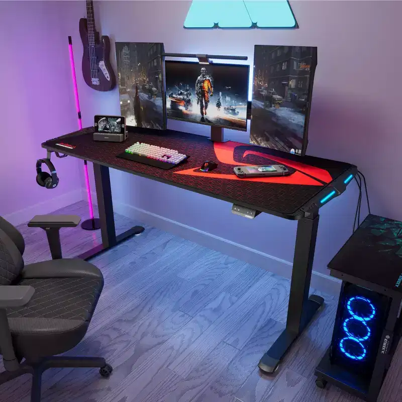 Gaming Standing Desk with RGB Lighting,65 W x 27.5 D x 29'' - 48.5 H