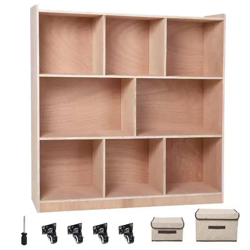 Garvee Cubbies Storage Cabinet, Solid Kids Book Cubby Shelving, Storage Organizer with 4 Casters, 2 Storage Boxes for Home/School