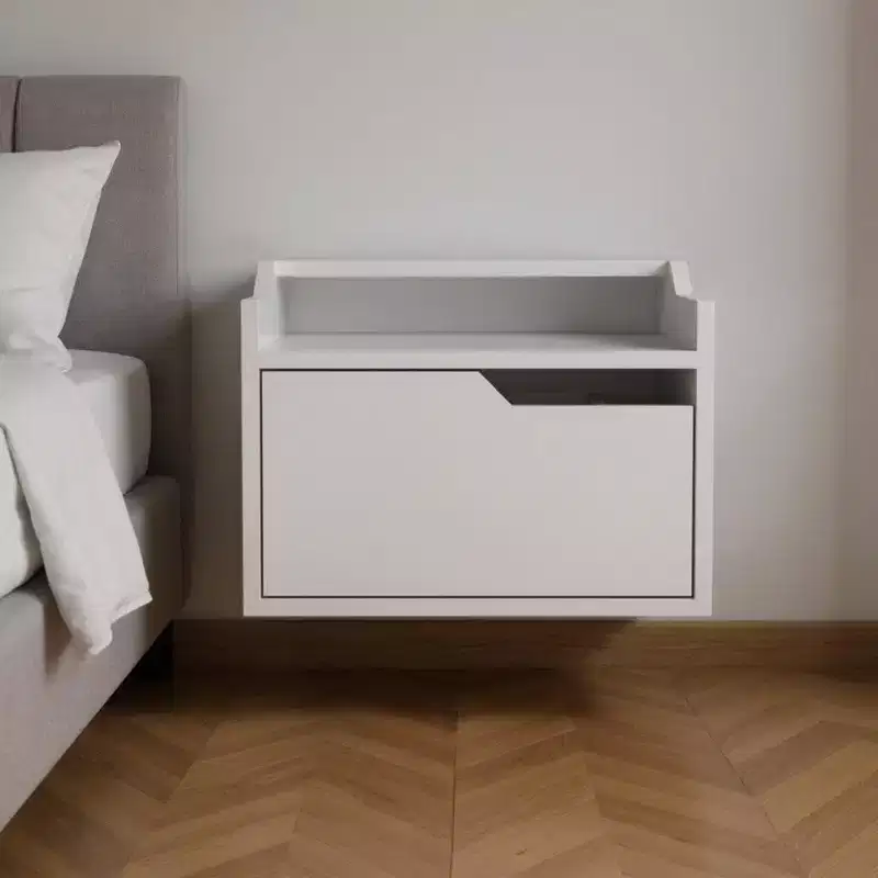 HomeRoots 13 White Wood One Drawer Floating Nightstand
