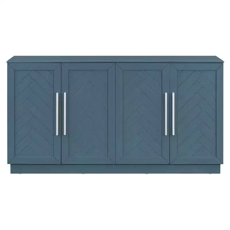 Hostack Sideboard Cabinet with Adjustable Shelves and Silver Handles for Dining & Living Room, Antique Blue
