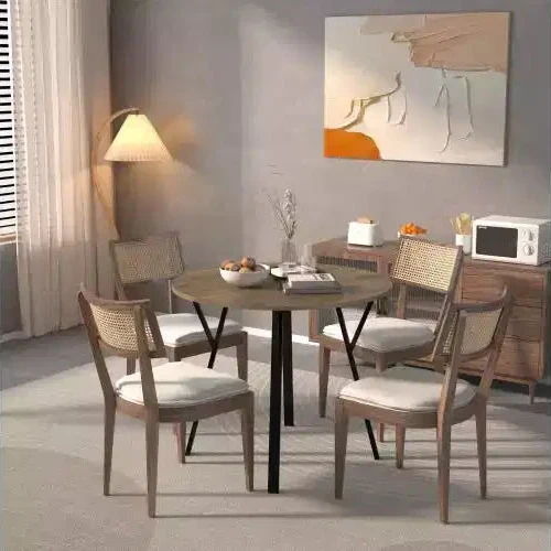 Brown Round Dining Table, Metal Legs, Seats 2