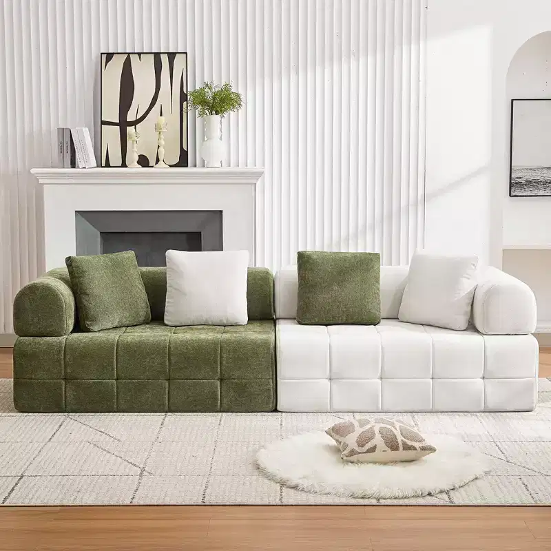 110.23 in. W Colorblock Modular 4-Seater Chenille Sofa with Curved Armrests