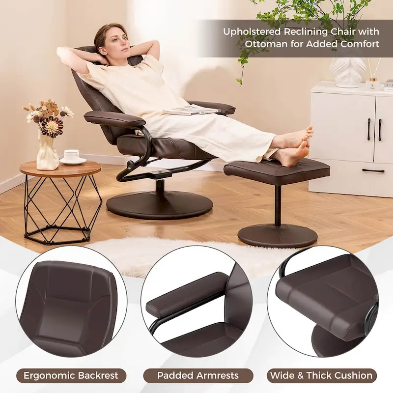Costway Reclining Chair with Ottoman Lounge Accent Armchair Padded