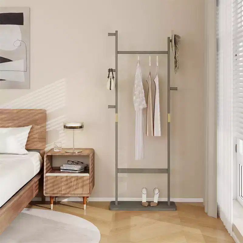 Freestanding Wooden Coat Rack Stand, Coat Tree with 5 Hooks and 2 Hangers, Jacket Holder for Entryway, Bedroom, or Office