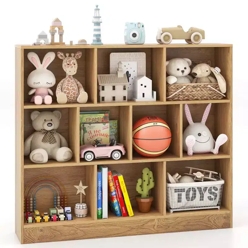 Costway 10-Cube Bookcase for Kids 41Wooden Toy Storage Organizer for Kids Room White/Natural