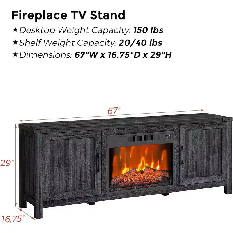 Coolmee Electric Fireplace TV Stand for TVs Up to 67, Media Entertainment Center w/23 Adjustable Color Insert Fireplace, Remote Control  Timer