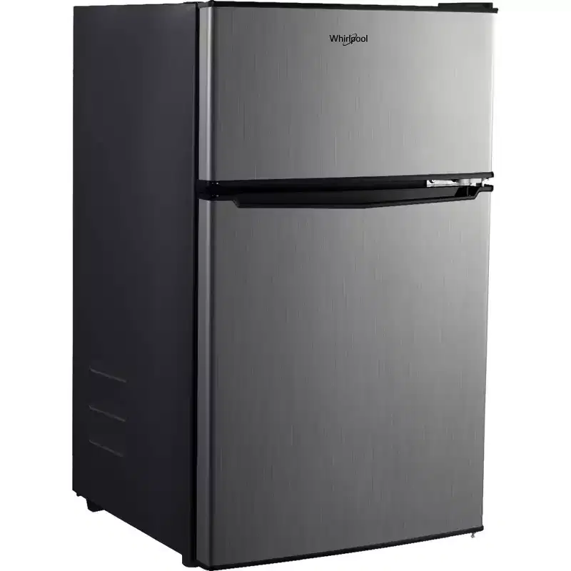 Whirlpool 3.1 cu ft Mini Refrigerator Stainless Steel WH31S1E: Energy Star Certified Dorm Fridge, Reversible Door, 2 Shelves