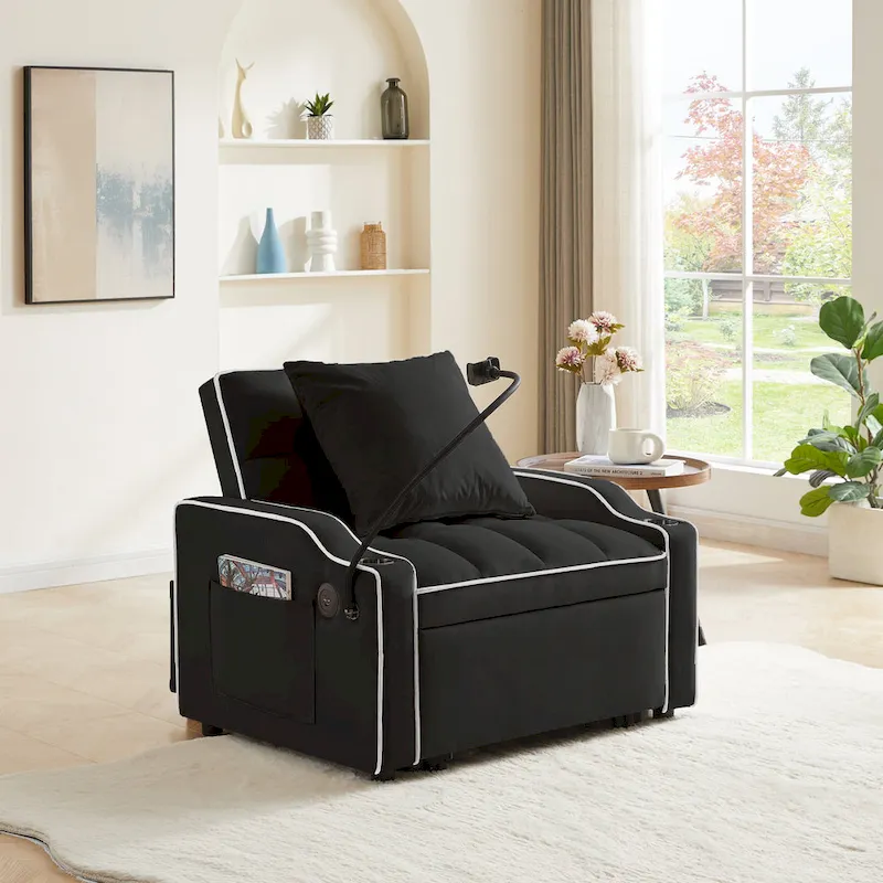3-in-1 Sofa Bed, Convertible Sleeper Chair Sofa Bed Adjustable Pull Out Sleeper Chair Bed Multi-Pockets Folding Sofa Bed