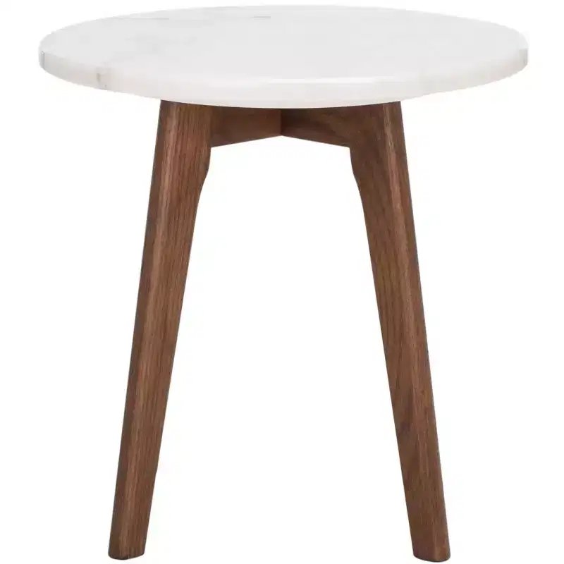Marini Round Marble End Table - ACC8100 - Marble/Walnut - Safavieh