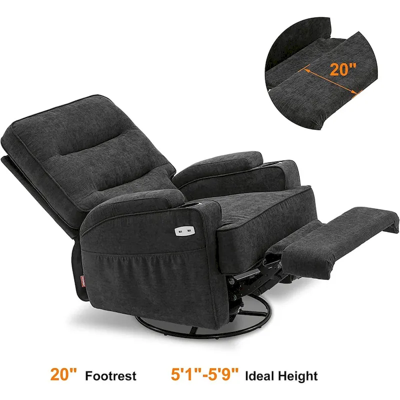 MCombo Electric Power Swivel Glider Recliner Chair with Heat and Massage, Fabric 7752