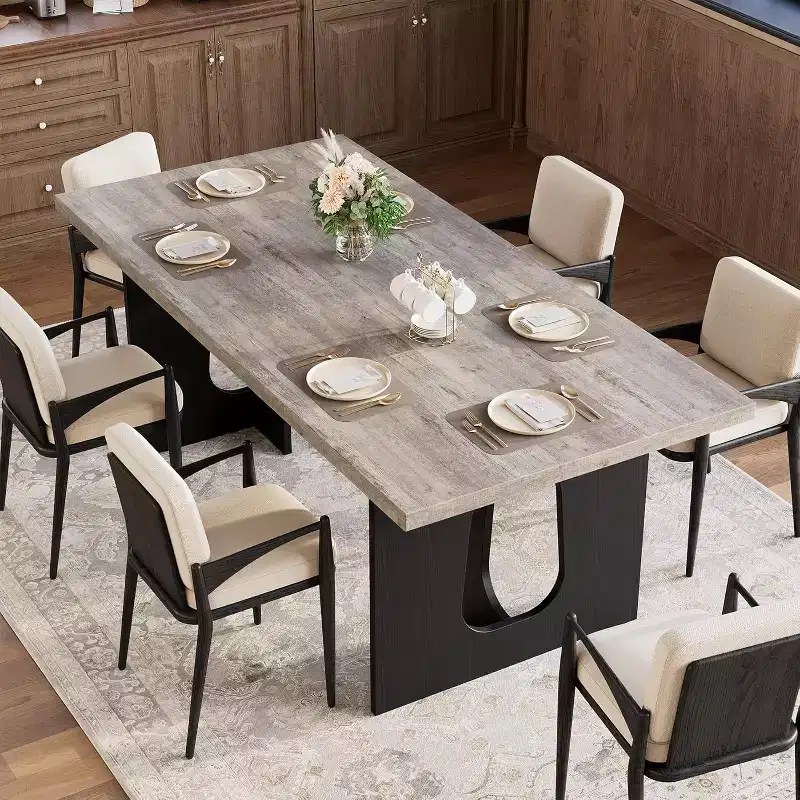 71 Modern Dining Table for 6-10, Rectangular Kitchen Table for Family Gatherings with a Sturdy Pedestal Base