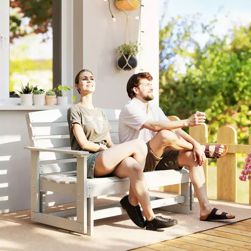 Patio Glider Bench w/ HDPE Slatted Double Rocking Chair