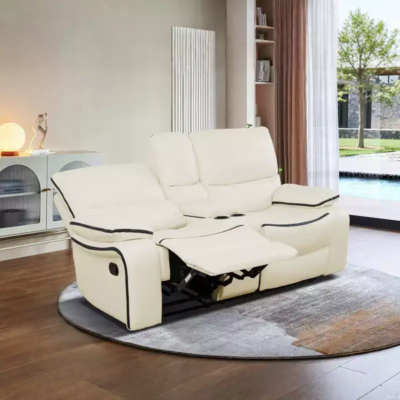 MAYEERTY Power Reclining Loveseat, Electric 2-Seat Breathable Leather Recliner with Storage & Cup Holders for Living Room, White