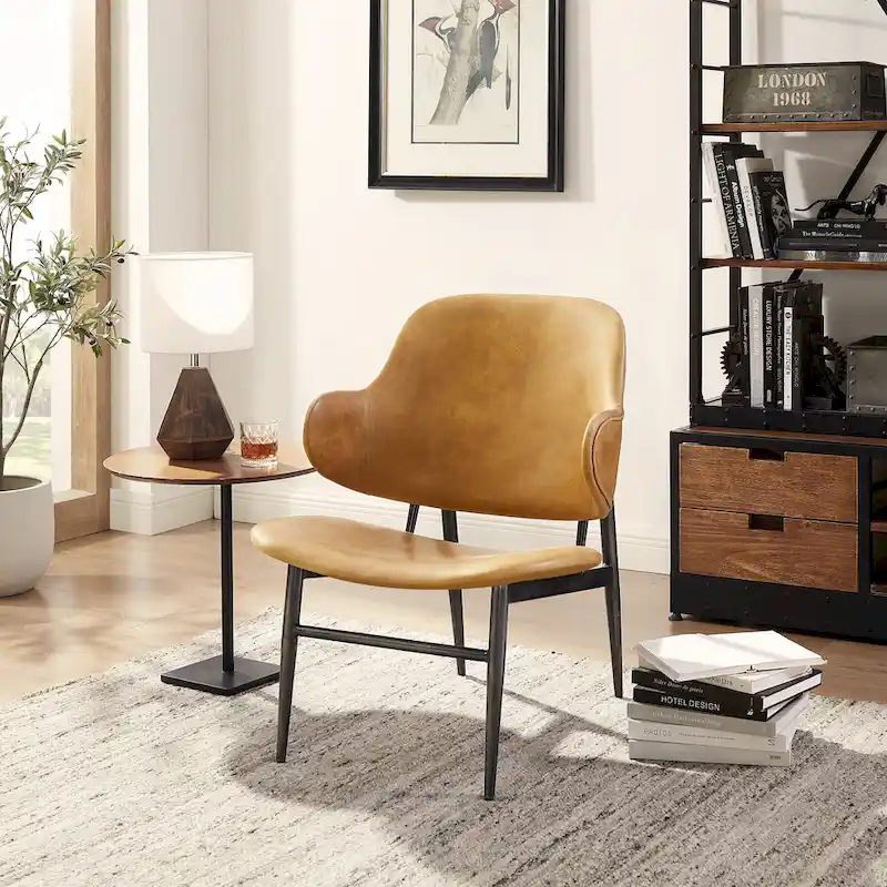 Art Leon Genuine Leather Accent Lounge Chair