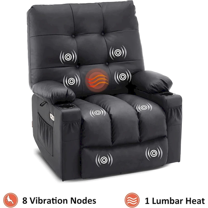 MCombo Large Power Swivel Glider Rocker Recliner Chair with Massage and Heat, Faux Leather 7748