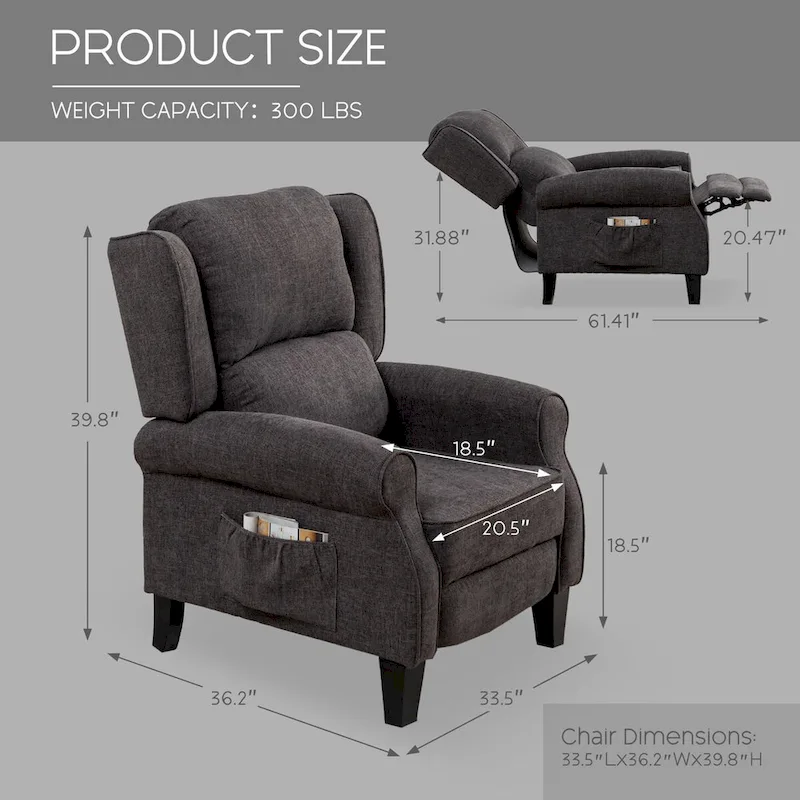 HOMYKA Manual Pushback Recliner Adjustable Accent Chair Wingback Armchair Set of 2