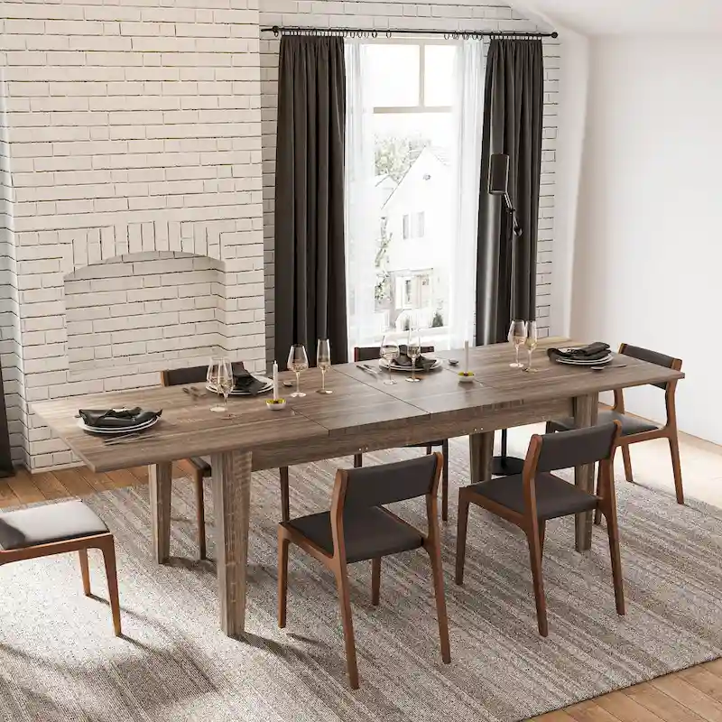 Rectangular Extendable Dining Table Functional Kitchen Table for 4-12 People
