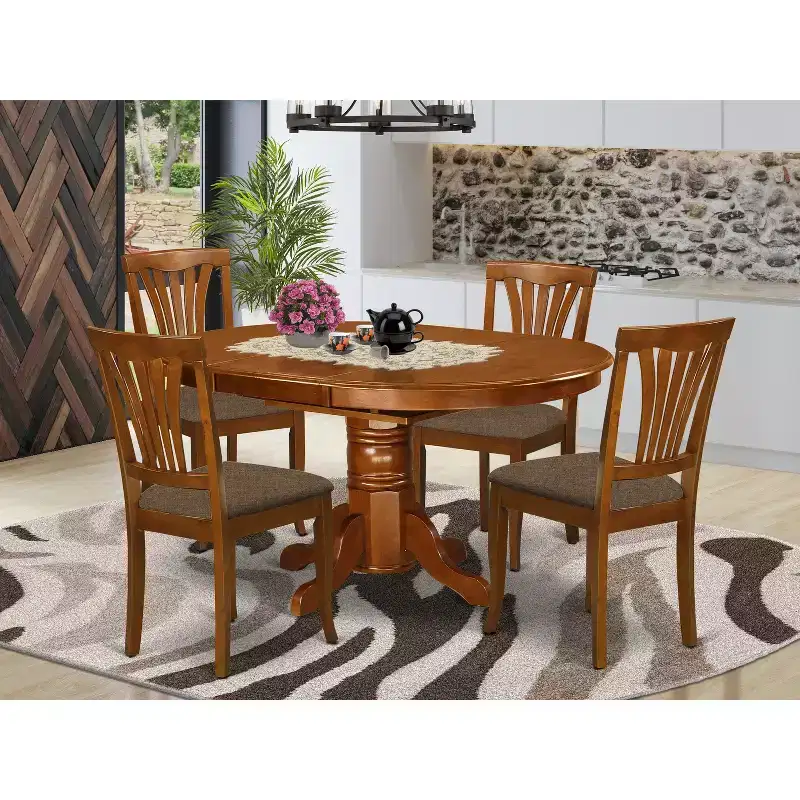 HomeStock Dining Table Set 4 Butterfly Leaf Chairs Saddle Brown
