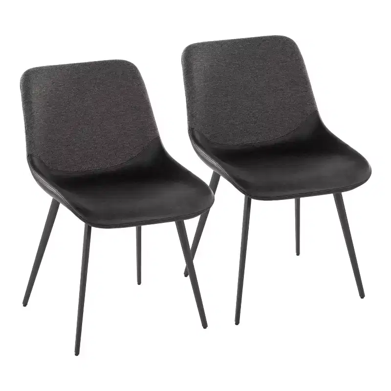 LumiSource Set of 2 Outlaw Two Tone Fabric Accent Chairs Black Metal/Black PU/Gray