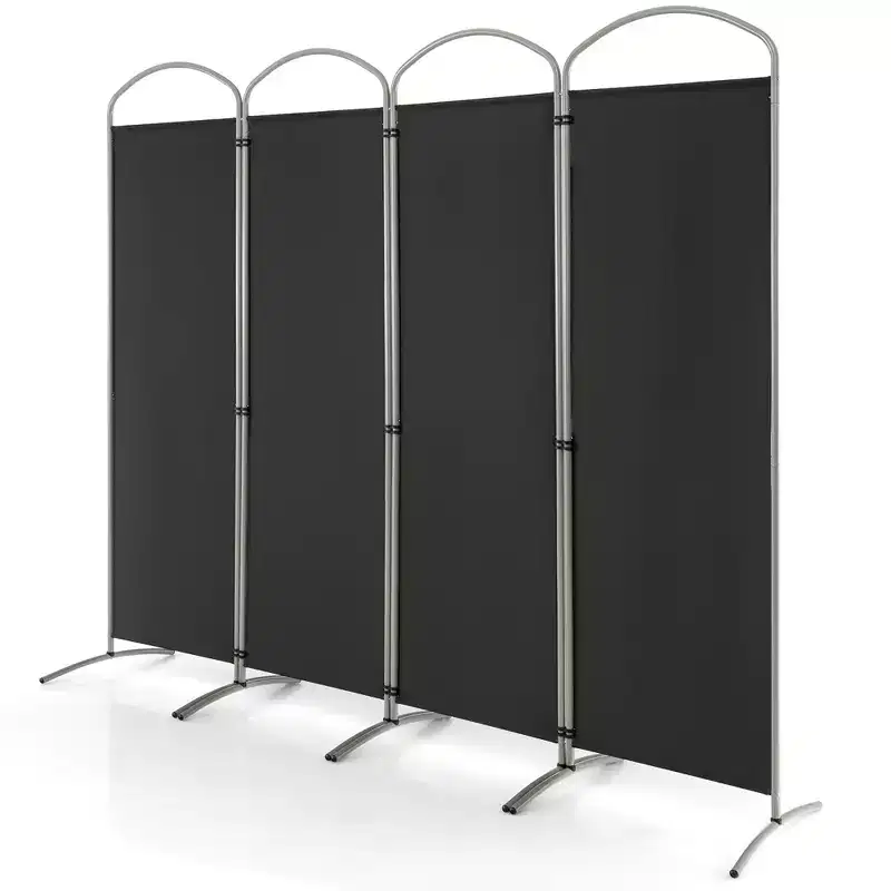 4 Panels Folding Room Divider 6 Ft Tall Fabric Privacy Screen — Black/Brown/Grey/White