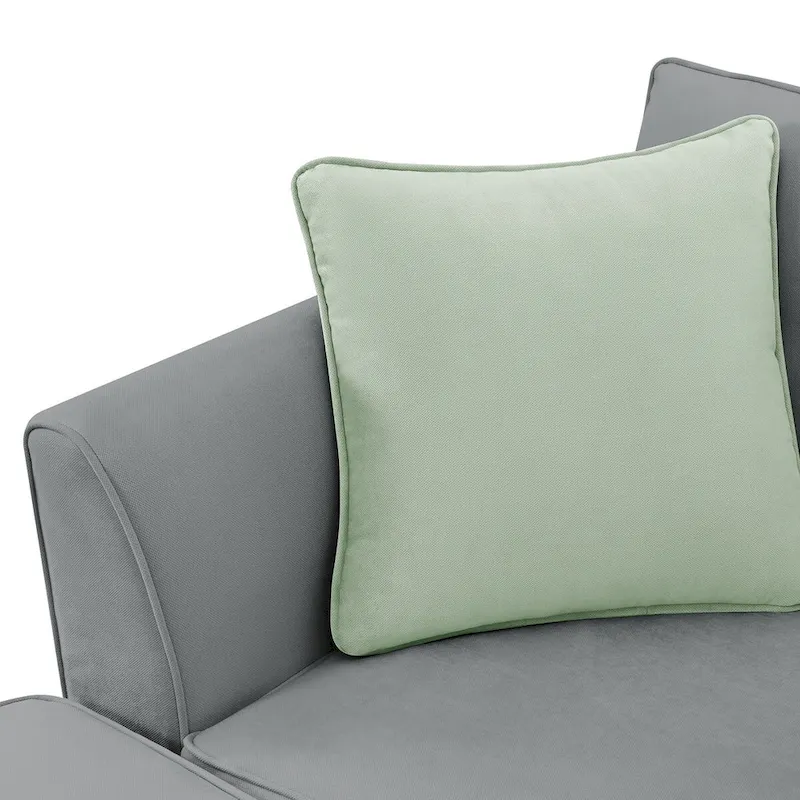 112-inch L-shaped 7-seat Modular Sectional Sofa with Ottoman and Three Pillows - 112W x 87D x 33H