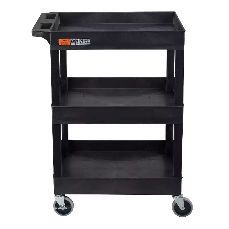 3-Shelf Compact Utility Cart with Casters, 300 lb Capacity, 24W x 18D x 34H, HDPE