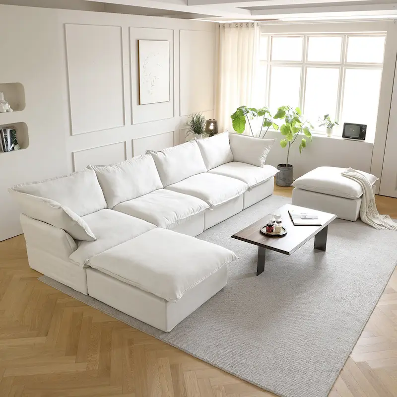 6 Piece U-shaped Velvet Upholstery Modular Sectional Sofa with 2 Ottoman
