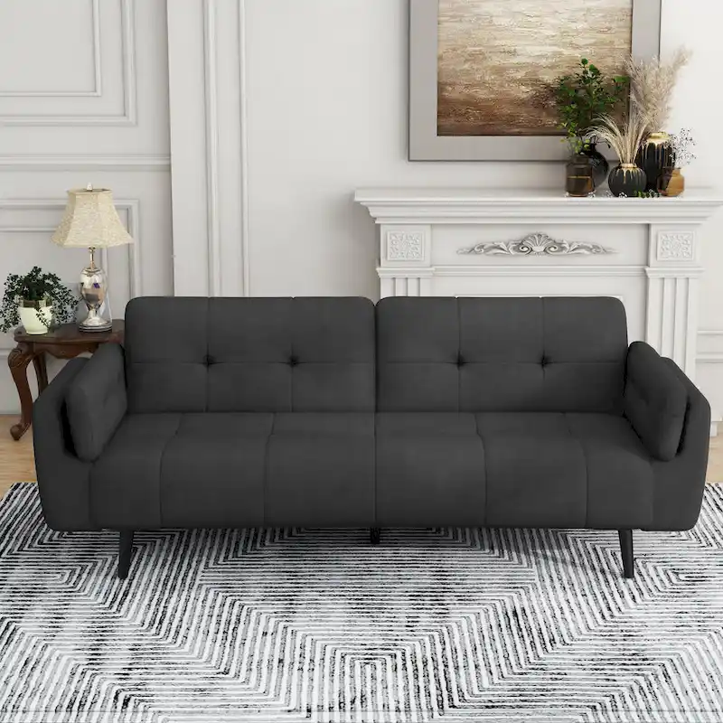75 Convertible Sleeper Futon Sofa Bed With Adjustable Tufted Back