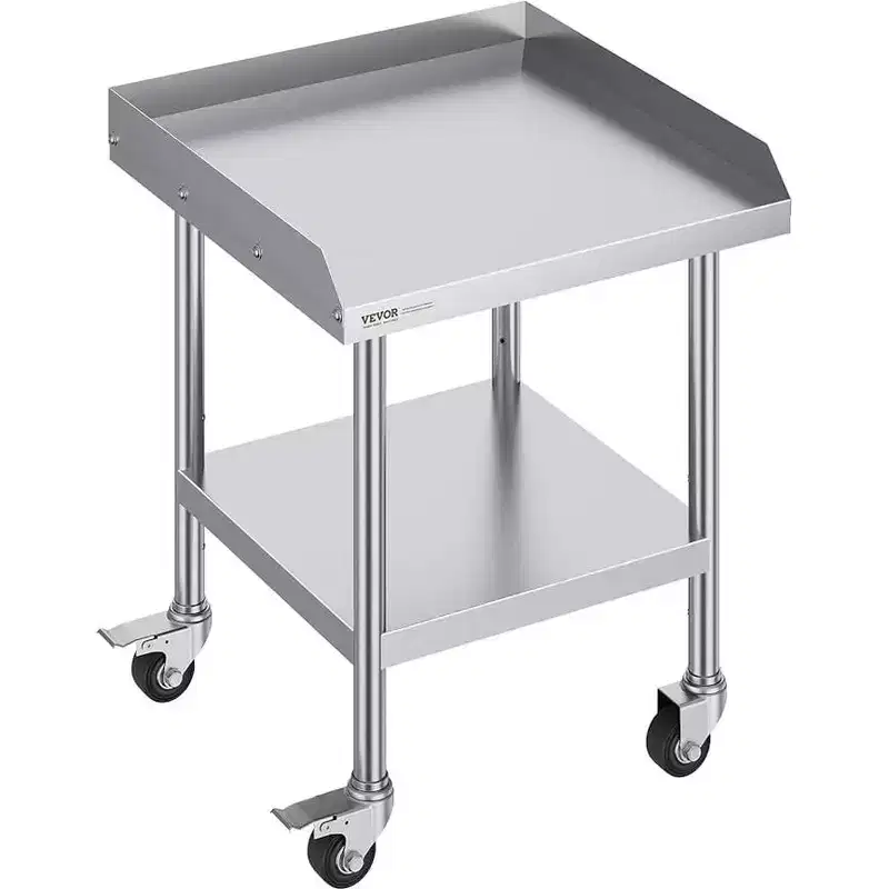 Stainless Steel Workbench Commercial Food Prep Table with 4 Wheels, 3-sided Splash Guard, Heavy-duty Metal Work Table for Restaurant, Home, and Hotel