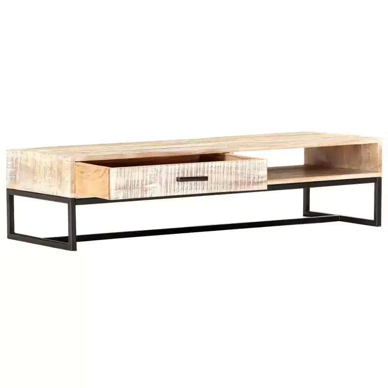 Coffee Table White Solid Acacia Wood, Powder-Coated Steel Large
