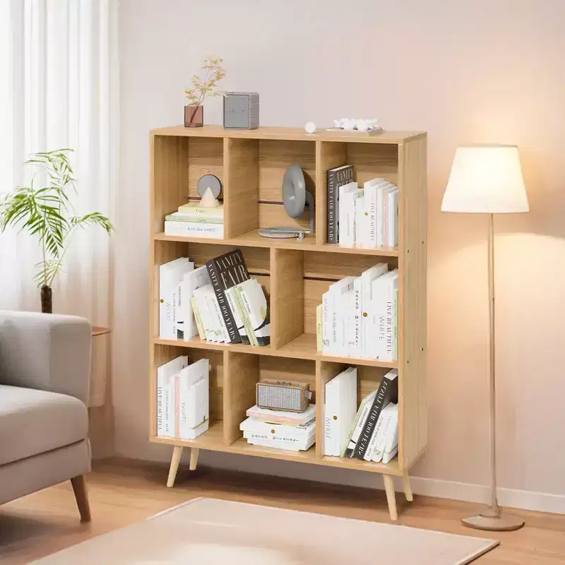 Hyleory 31.5 Inch Decorative Shelving, Bookcase,Storage Shelf 3-Shelf 8-Module with 4 Solid Wood Legs