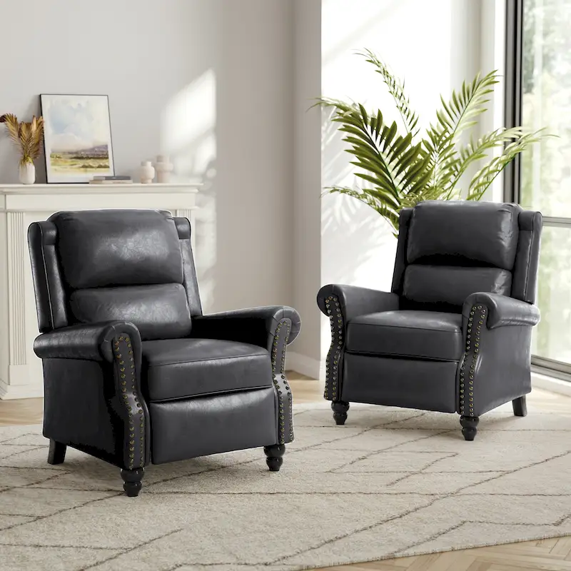 2 Set Nail-head Padded Seat Pushback Recliner Chair