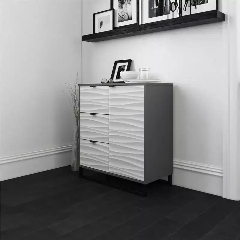 1 Door / 3 Drawer Accent Cabinet, Faux Wave Pattern with Graphite