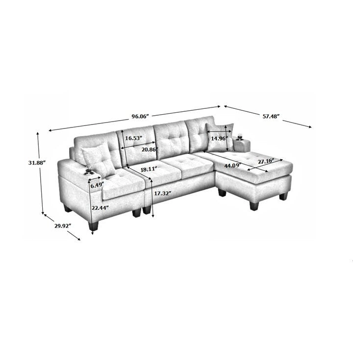 Living room sofa with convertible chaise longue