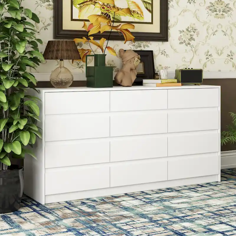 12 Drawer Dresser for Bedroom with Deep Drawers Large Floor Wood Chest