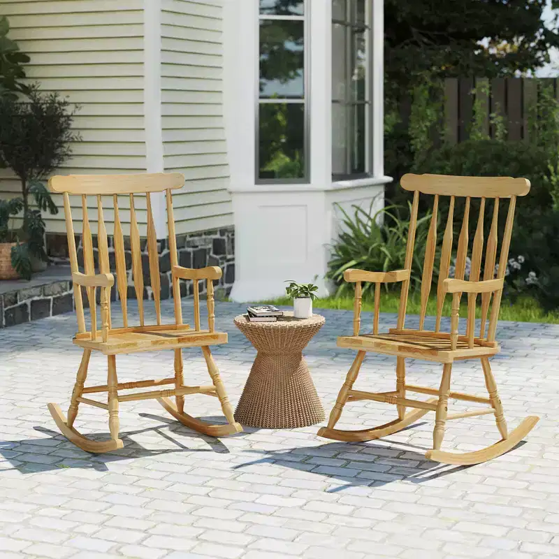 Costway Set of 2 Wood Rocking Chair Glossy Finish White\ Coffe
