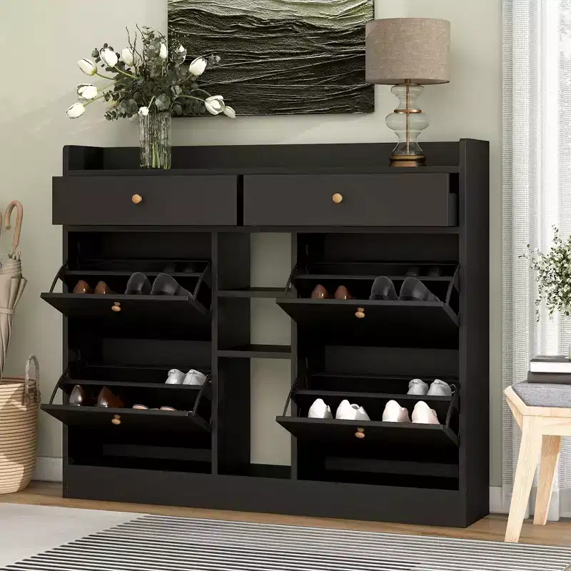Okak Modern Shoe Cabinet, Shoe Organizer with 4 Panel Flip Drawers and 2 Simple Drawers, Freestanding Shoe Rack for Entryway, Living Room
