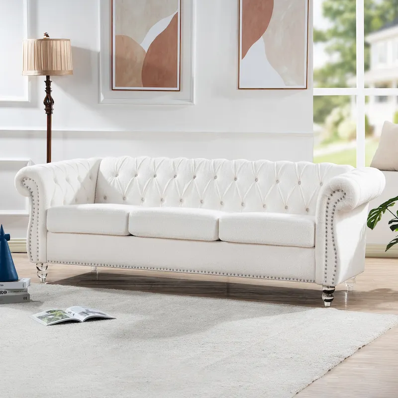 Upholstered Rolled Arm Chesterfield 3-Seater Sofa