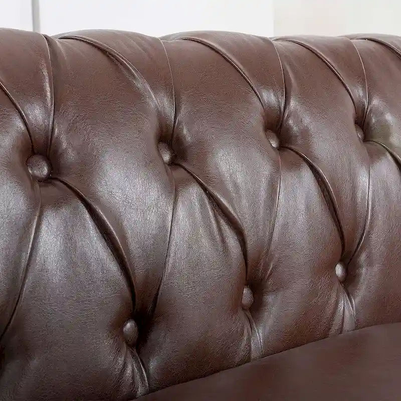 84.65 Chesterfield Tufted Faux Leather Sofa with Rolled Arms